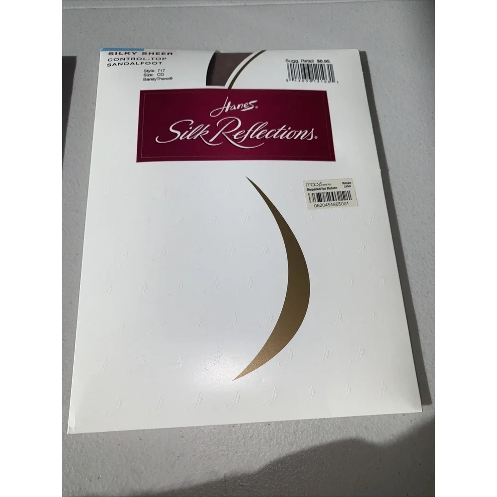2 Hanes Silk Reflections Control Top Pantyhose Sheer Toe‎ 717 Barely There/Black
